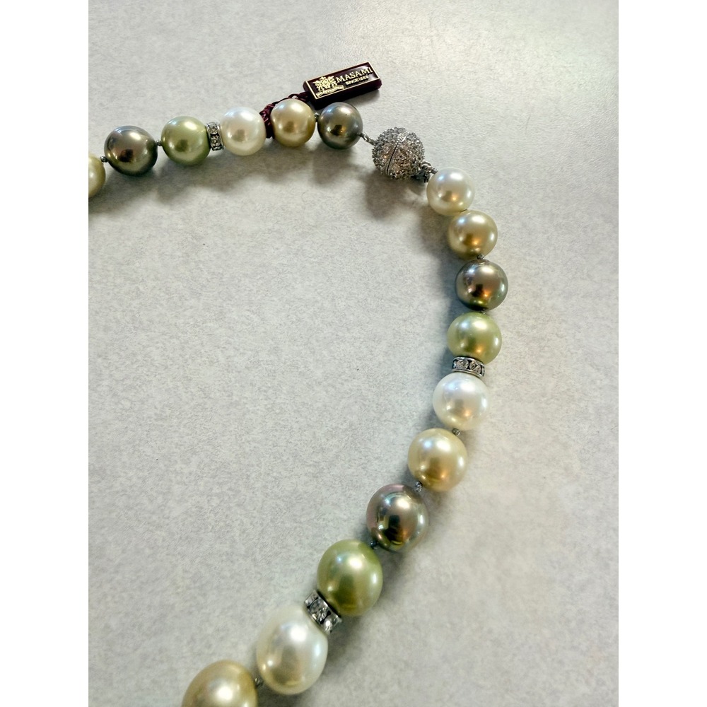 Masami Multi‎ Color Faux Pearl Necklace Champagne Green White Crystal Magnetic - Picture 6 of 7